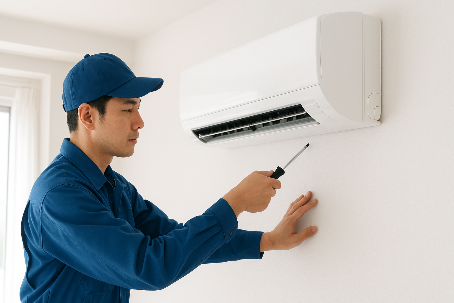 静岡のエアコン取り付け工事を行うエアー９の熟練技術者