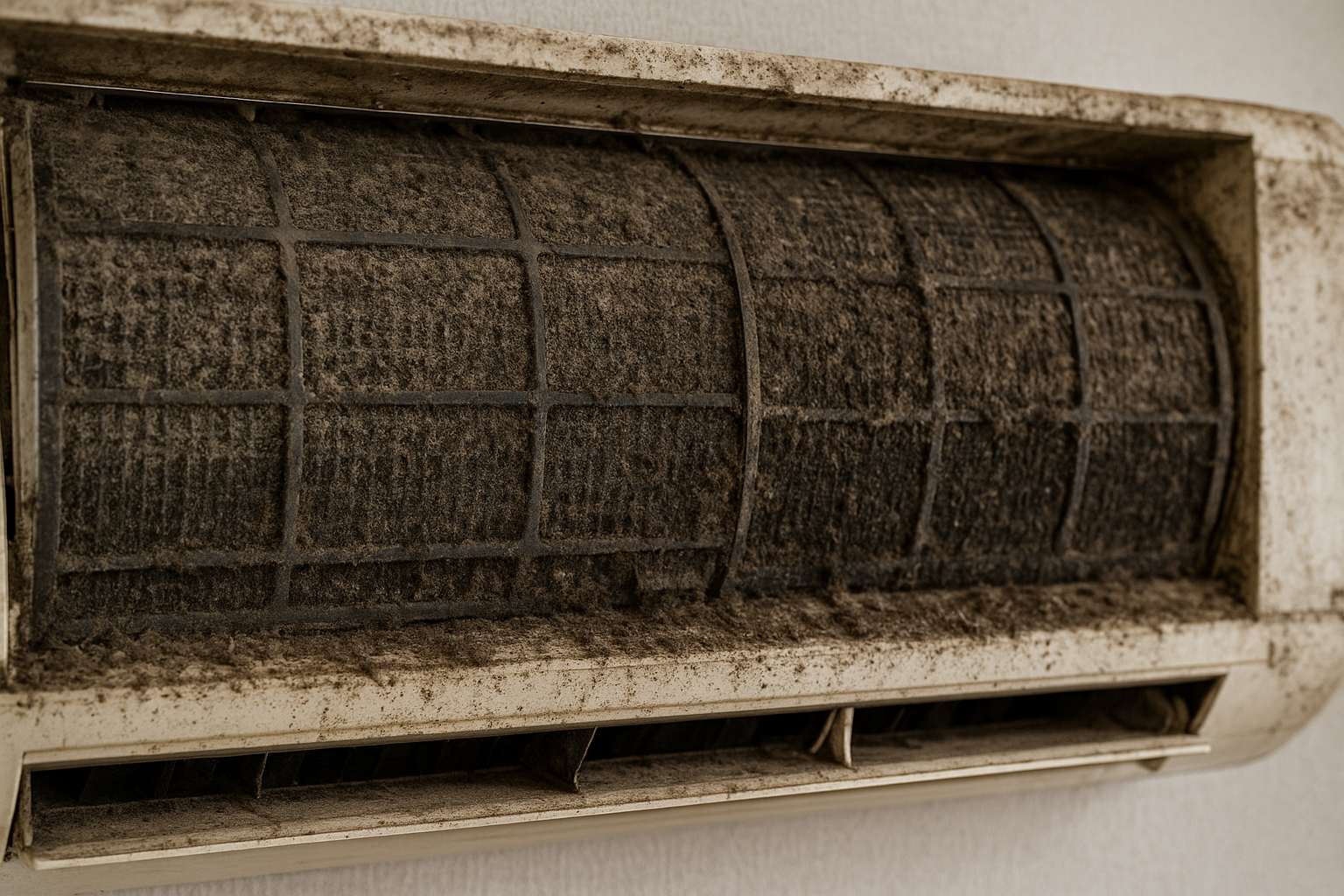 エアコンクリーニング前の汚れた内部